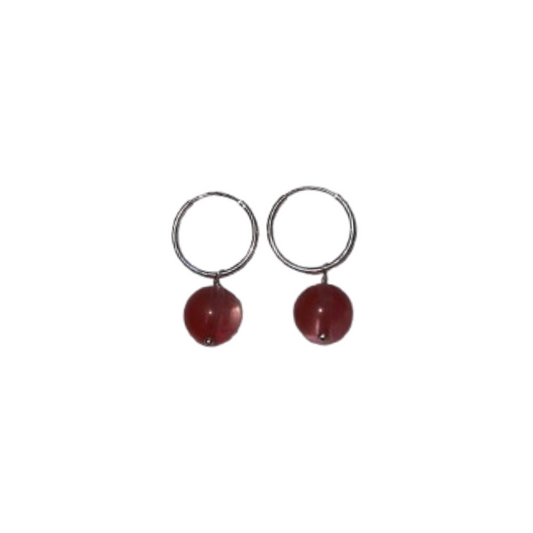 Cherry Quartz Gemstone Bubble Drop Hoop Earrings